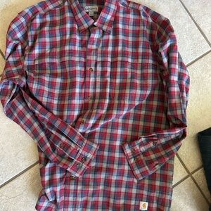 Carhartt Men's Blue and Red Plaid Button Down Shirt